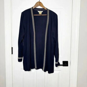 EXCLUSIVELY MISOOK Vintage 80s/90s Navy‎ Gold Trim Open Cardigan Size L